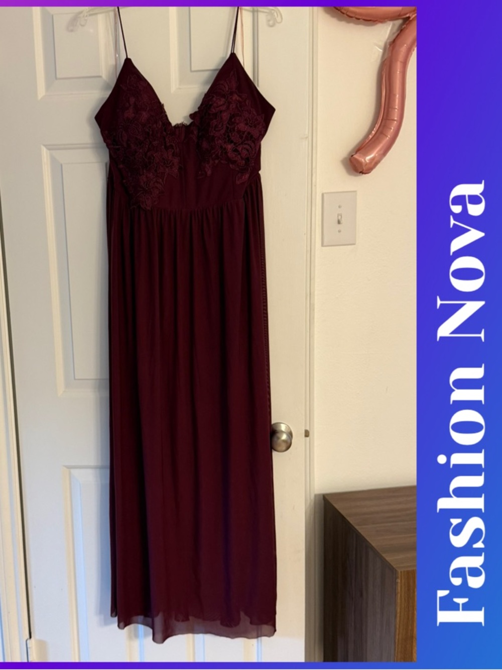 Fashion Nova Burgundy Lace Bodice Maxi Dress
